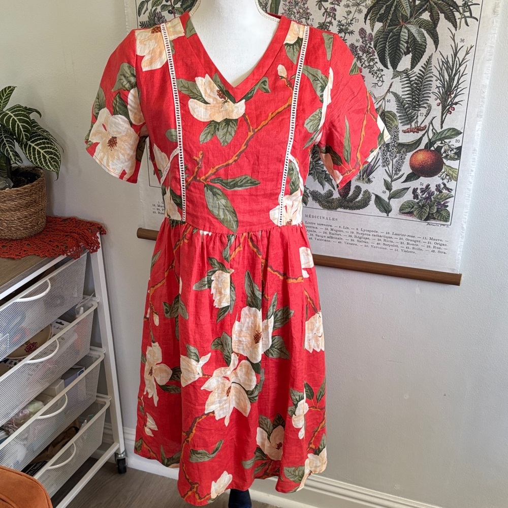 Roolee Red Floral Mini Dress Small